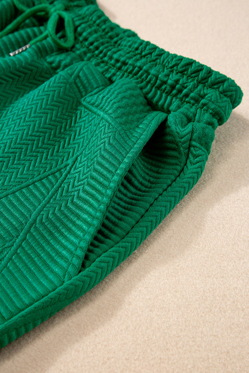 Textured Ruffle Split Top and Drawstring Shorts